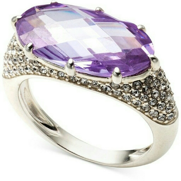 Judith Jack Silver-Tone Cubic Zirconia Purple Ring