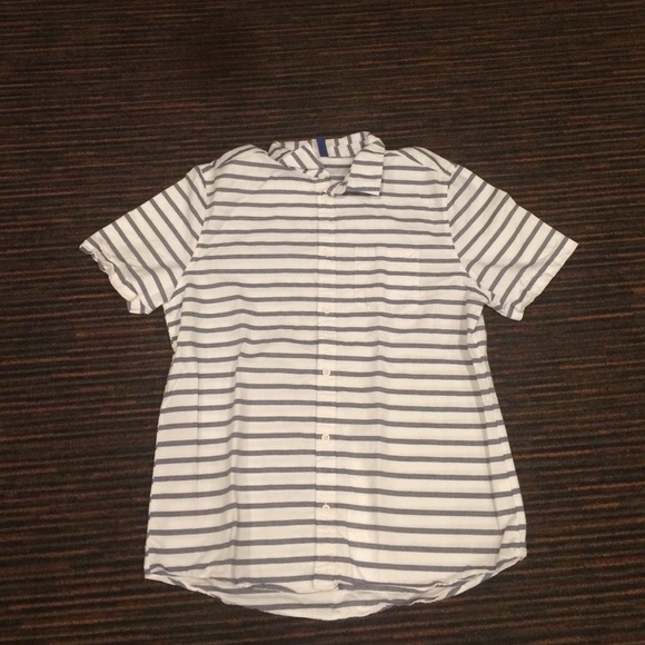 White button down shirt with blue stripes