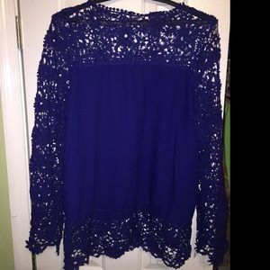 Blue long sleeve lace top