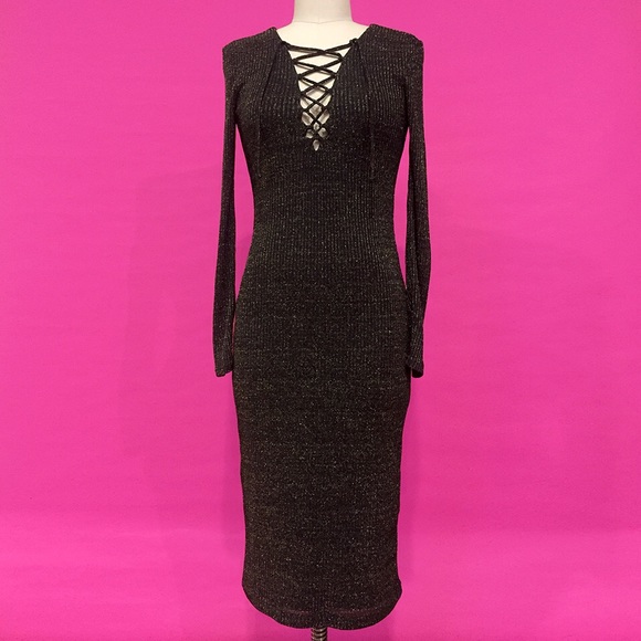 Gold glitter knit midi dress