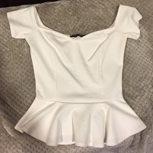 White peplum off the shoulder top