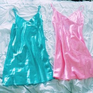 Teal and Hot Pink Silk Night Gowns
