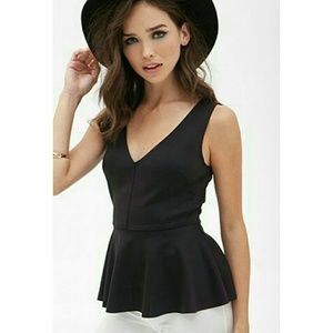 Sleeveless Black V Neck Peplum Top