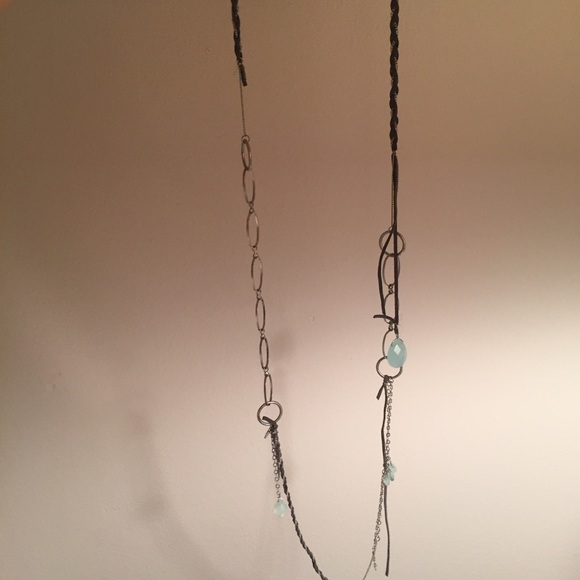 turquoise bead, suede, silver necklace