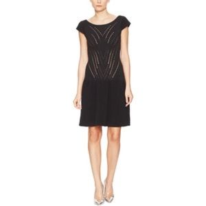 Maje pointelle cap sleeve black dress