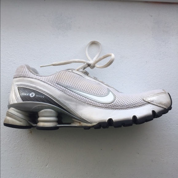 White and silver Nike shox
