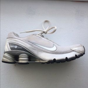 White and silver Nike shox