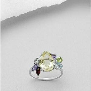 Multi Gemstone Cluster 925 Sterling Silver Ring