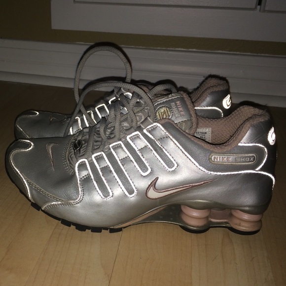 Silver and pink Nike shox
