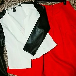 White and Black faux leather Blazer