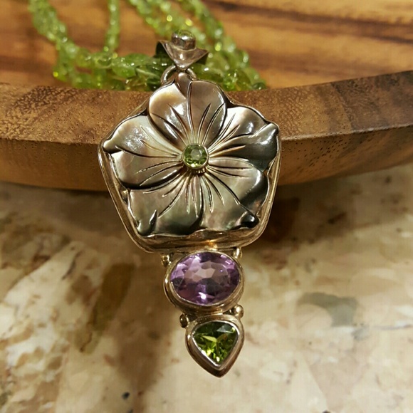 SOLD. Purple Green Gem Necklace  925 Silver