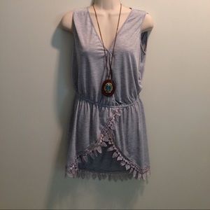 Gray swim suit cover up.