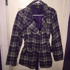 Purple and Gray Plaid Peacoat