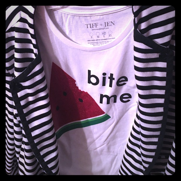 White Large t-shirt with glitter watermelon slice.