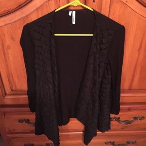 Black cardigan with sheer detail on the edges