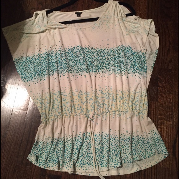 Ann Taylor polka dot top with open shoulders - Picture 1 of 2