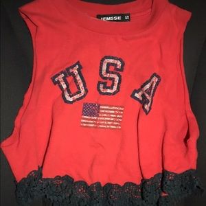 Vintage USA handmade lace bottom muscle crop