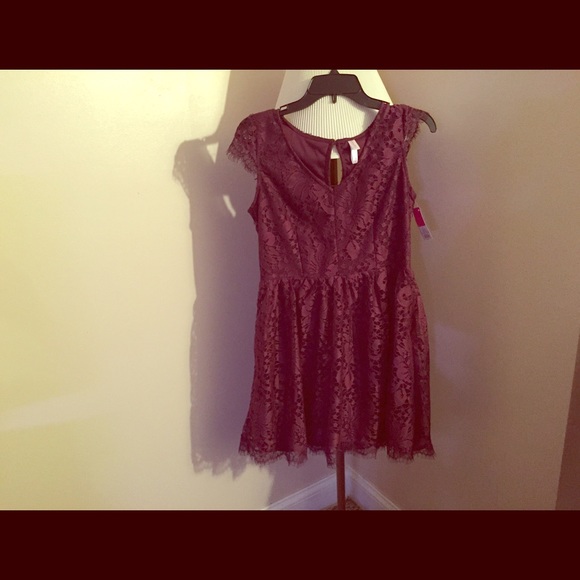 Purple Floral Lace Dress Keyhole Back