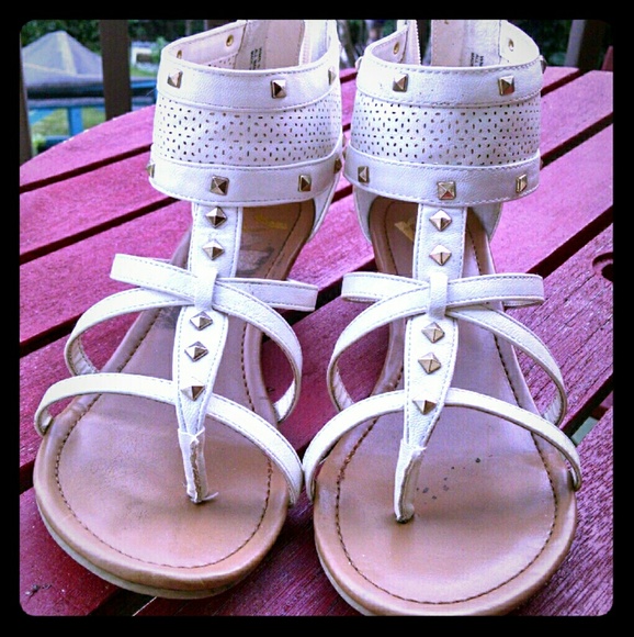 White gladiators with cuff and gold studs
