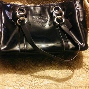 Black leather coach bag. Medium