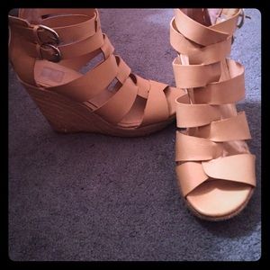 Strappy nude wedge heels