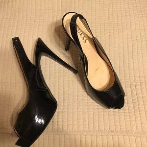 Black, peep toe heels.