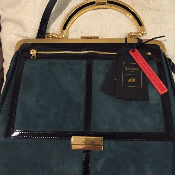 BALMAIN for H&M green suede bag - Picture 2 of 4