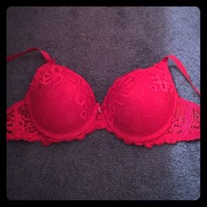 Red padded lace bra