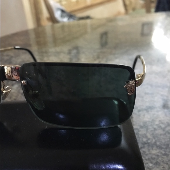 Authentic Versace Gold Rectangular Sunglasses - image 2