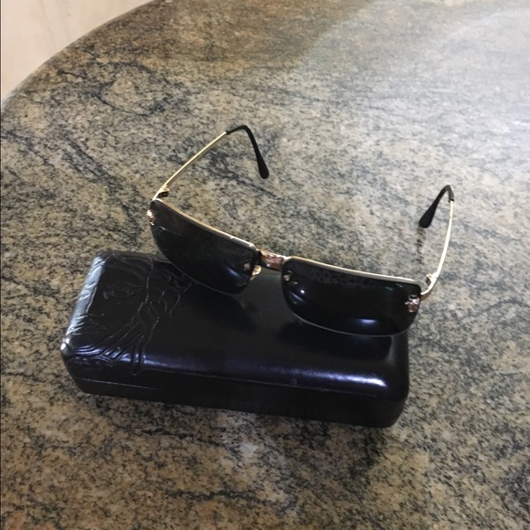 Authentic Versace Gold Rectangular Sunglasses - image 4