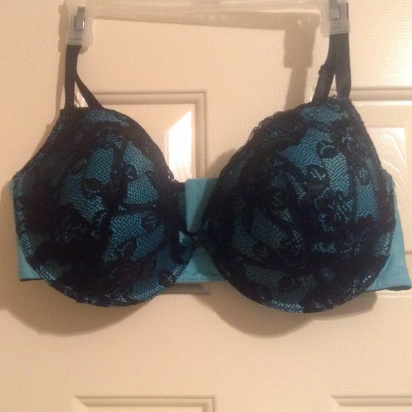 Blue with black lace 44D bra