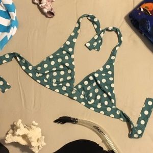 SALE! J. Crew Dusty Teal Bikini Top w/Polka Dots