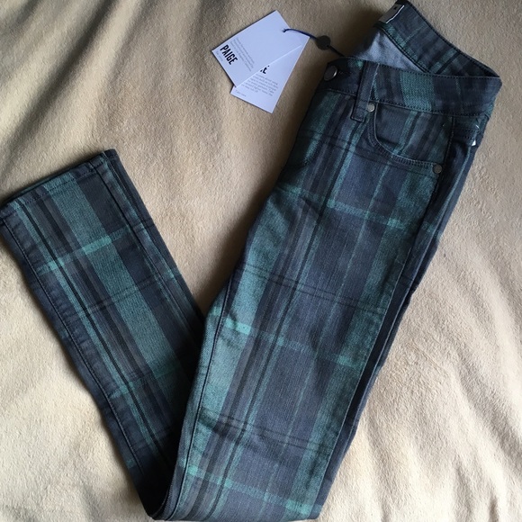 Paige Spearmint Plaid Skyline Ankle Peg Jeans