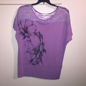 Purple Lacy Top with Floral Design