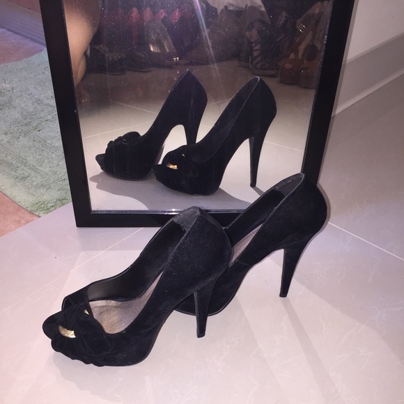 Black Suede Peep Toe Stiletto Sandal Steve Madden