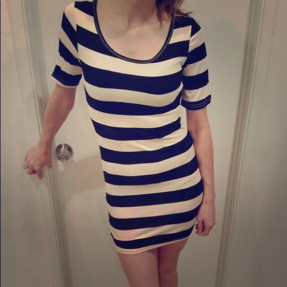 Deep blue and off white striped sailor dress - Picture 1 of 3