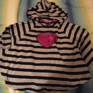 Cute grey and black striped poncho w/ pink heart