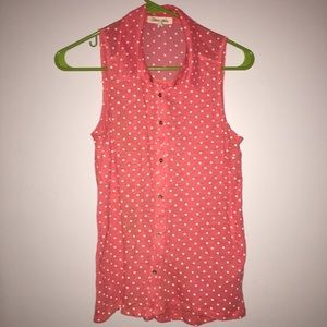 Polka Dot Sleeveless Button Down
