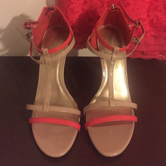 Pink and beige strapped heels