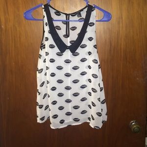 Forever 21 black and white sheer blouse lips