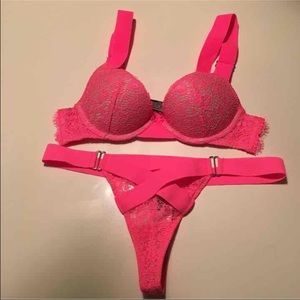 Vs neon pink bandage bra panty set