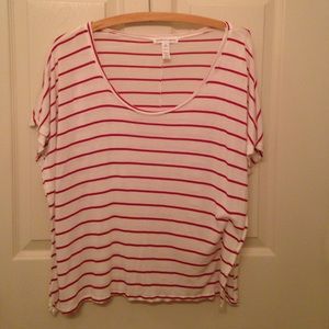 White with red stripes crop top/short sleeve Piko