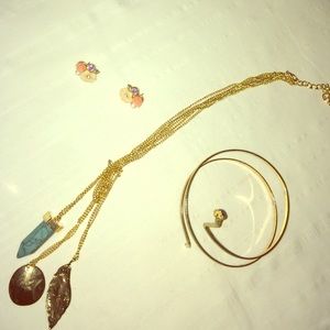 Arm cuff, necklace and earrings