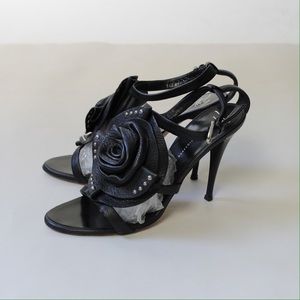 Giuseppe Zanotti Rosette Leather High Heels Worn 1 Giuseppe Zanotti Rosette Leather High Heels Worn 1