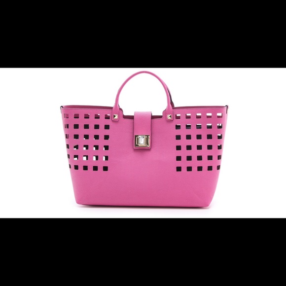 Pink leather perforated beach bag!