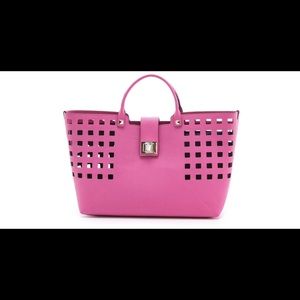 Pink leather perforated beach bag!
