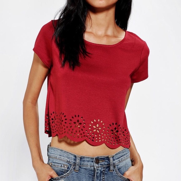Maroon crop with floral cut outs