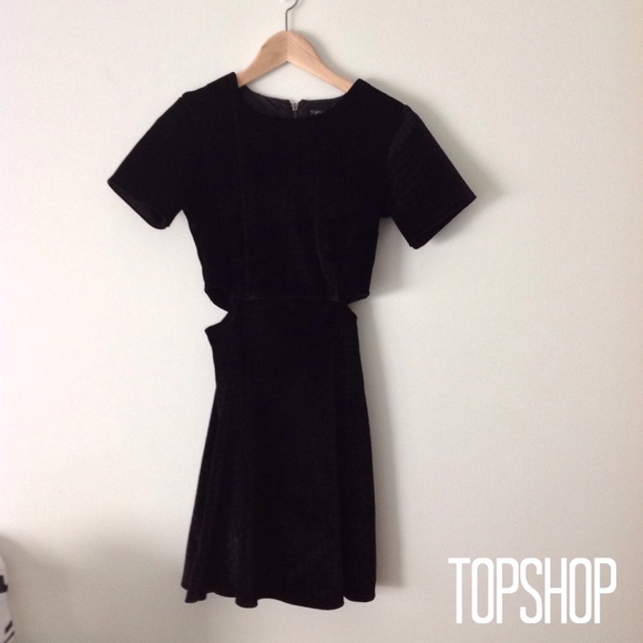 Black Velvet Skater Dress with Side Cutouts