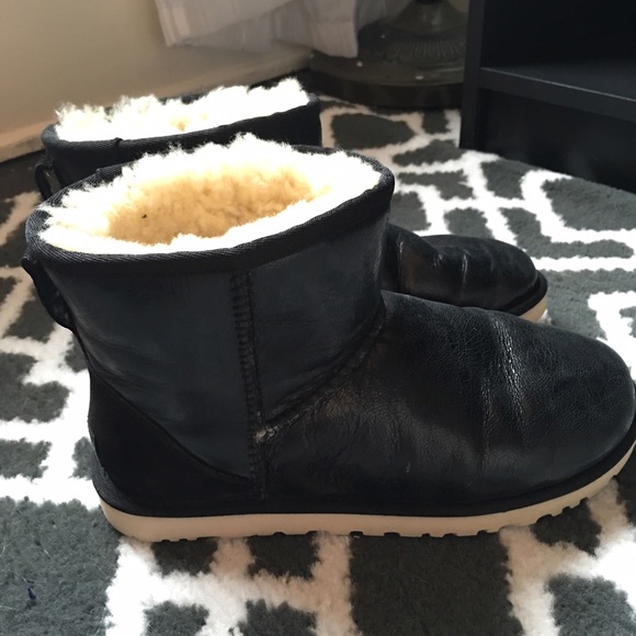 Black leather mini uggs