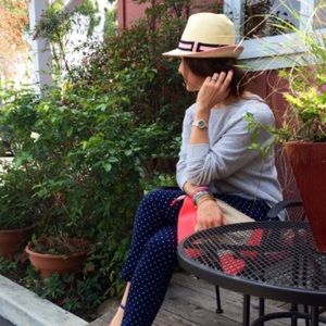 Jcrew Pink and Navy Panama Hat
